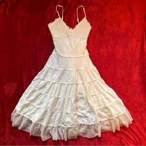 Vintage 90s Fairy Farm Beach Connected Apparel White Eyelet Lace Textured Dress